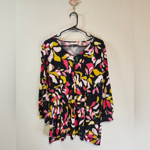 Susan Graver Liquid Knit Fit N Flare Abstract Print Top In 1X Brand New - Picture 7 of 10